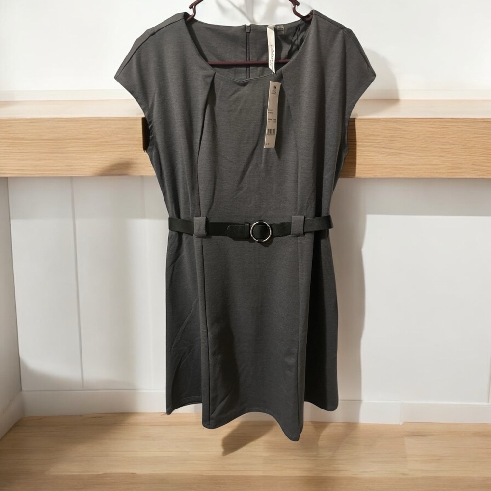 NY Collection Gray Dress With Belt And Zip up Back - NWT Sz PM